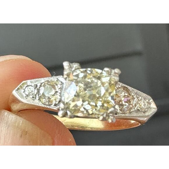 Old European Cut VS1-VS2 Diamond 14k Two Tone Gold Ring Size 8.25 - Picture 2 of 10